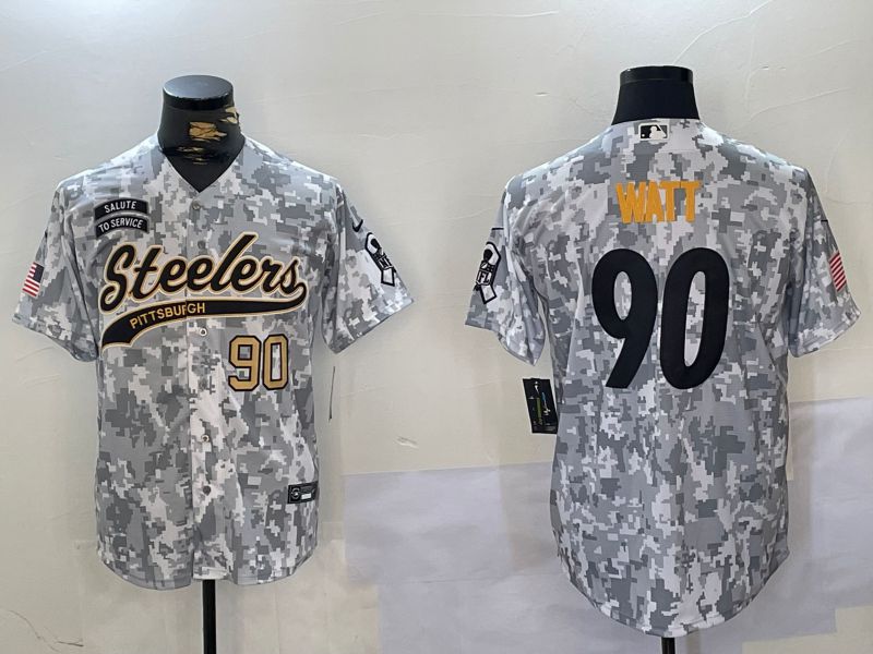 Men Pittsburgh Steelers 90 Watt Nike Arctic Camo 2024 Salute to Service Limited NFL Jersey style 3